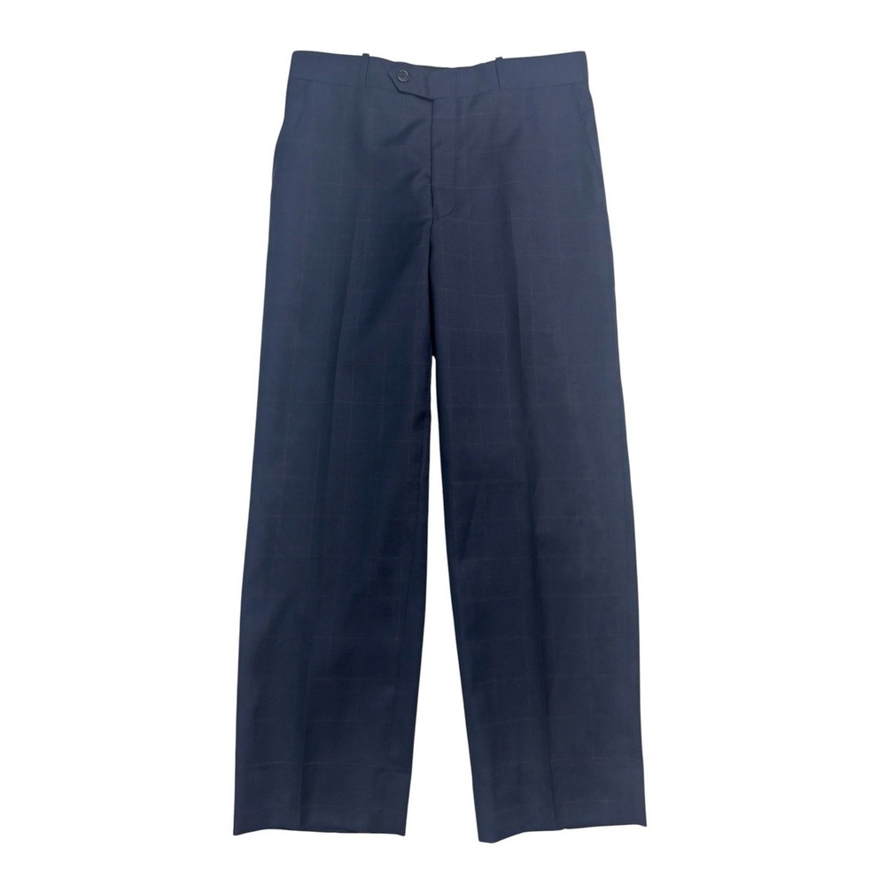 Bespoke Tailored 32x29 Navy Blue Red Windowpane Dress Pants Trousers Wool Silk